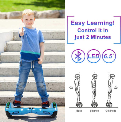 Hoverboard, UL2272 Certified, with Bluetooth and Colorful Lights Self Balancing Scooter - Ocean