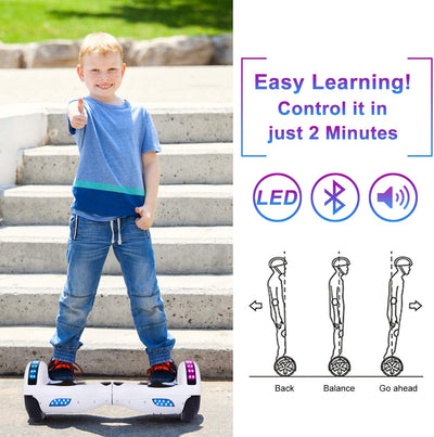 Hoverboard, UL2272 Certified, with Bluetooth and Colorful Lights Self Balancing Scooter - White