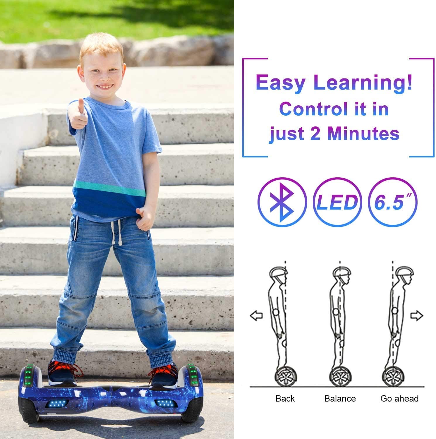 Hoverboard, UL2272 Certified, with Bluetooth and Colorful Lights Self  Balancing Scooter - Galaxy blue