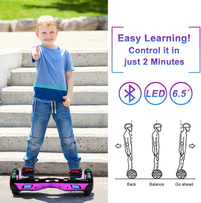 Hoverboard, UL2272 Certified, with Bluetooth and Colorful Lights Self Balancing Scooter -  Shiny Purple