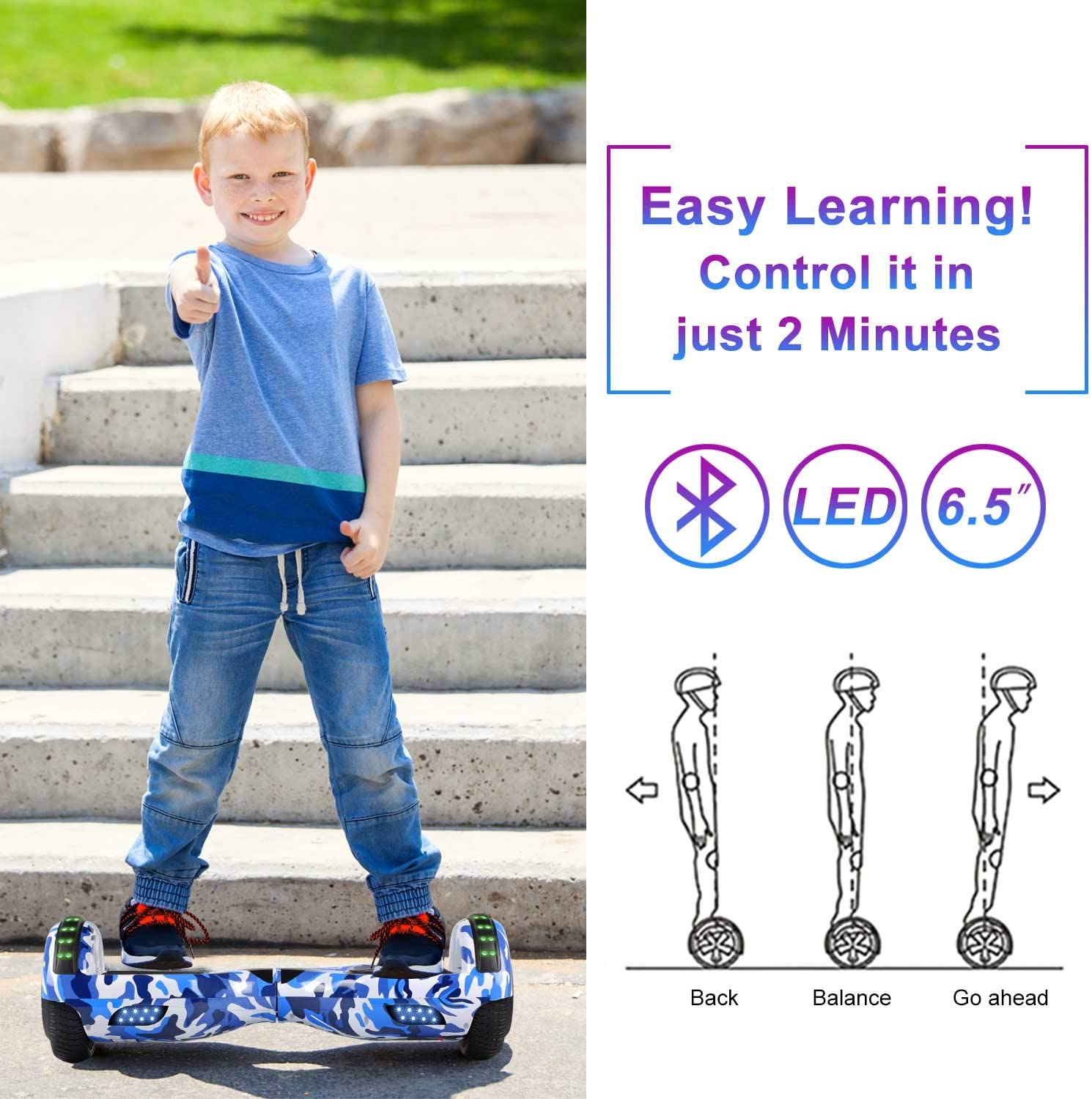 SISIGAD Hoverboard for Kids, 6.5 Self Balancing Hoverboard with