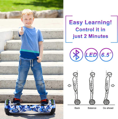 Hoverboard, UL2272 Certified, with Bluetooth and Colorful Lights Self Balancing Scooter - Sky Camo